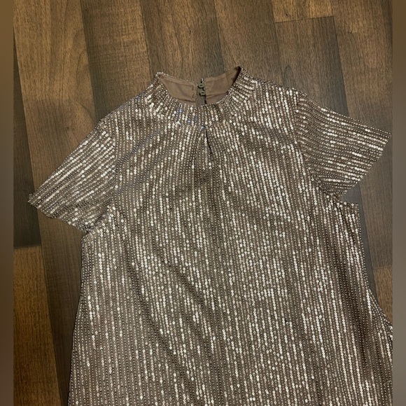 Silver Sequin A-Line Mini Dress for Cocktail - Picture 3 of 16